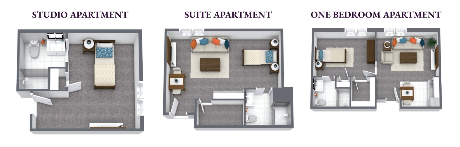 The Waterford at Williamsburg apartment layouts.