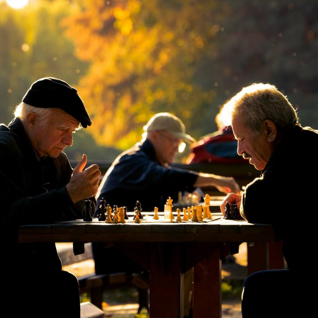 Men playing chess in the park